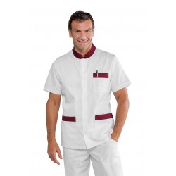 CASACCA CORFÙ manica corta BIANCO RIFINITURE BORDEAUX 65% Poliestere  35% COTONE ISACCO 055043M