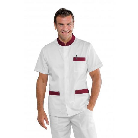 CASACCA CORFÙ manica corta BIANCO RIFINITURE BORDEAUX 65% Poliestere  35% COTONE ISACCO 055043M