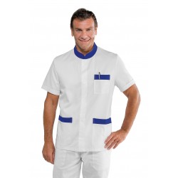 CASACCA CORFÙ manica corta BIANCO RIFINITURE BLU CINA 65% Poliestere  35% COTONE ISACCO 055046M
