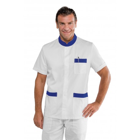 CASACCA CORFÙ manica corta BIANCO RIFINITURE BLU CINA 65% Poliestere  35% COTONE ISACCO 055046M
