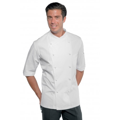 GIACCA PANAMA SLIM manica corta BIANCO 100% Cotone  SATIN  NO STIRO ISACCO 058209M