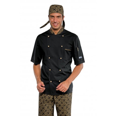 Jacket Chef EXTRA LIGHT short sleeve Black+MAORI 92 65% Pol. 35% Cot. ISACCO 059292M