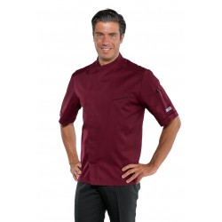 Jacket Chef BILBAO short sleeve Burgundy+Black 65% Pol. 35% Cot. ISACCO 059303M