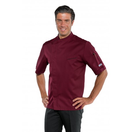 Jacket Chef BILBAO short sleeve Burgundy+Black 65% Pol. 35% Cot. ISACCO 059303M