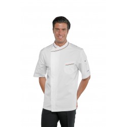 Jacket Chef BILBAO short sleeve White+tricolor 100 % COTTON ISACCO 059310M