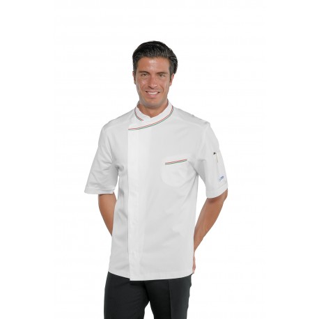 GIACCA CUOCO BILBAO MEZZA MANICA BIANCO+TRICOLORE 100 % Cotone ISACCO 059310M