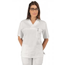 CASACCA COLLO A V BIANCO manica corta UNISEX 100 % Cotone ISACCO 045900M