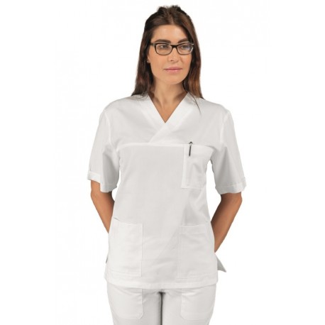 CASACCA COLLO A V BIANCO manica corta UNISEX 100 % Cotone ISACCO 045900M