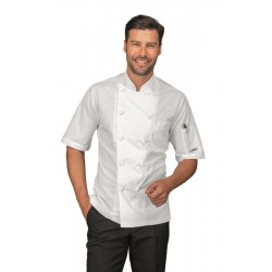 Jacket ALABAMA SLIM   short sleeves   ATIN White 100% COTTON  SATIN  no ironing ISACCO 057309M