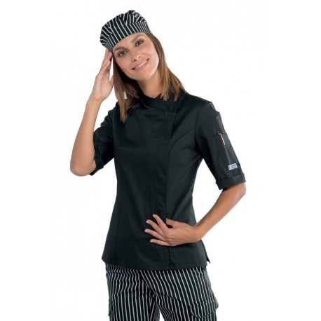 Jacket LADY SNAPS  EXTRALIGHT   short sleeves   UPER STRETCH Black 97% Cotton 3% SPANDEX - ISACCO 057751M