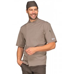 Jacket Chef BILBAO short sleeve Taupe 65% Polyester  35% Cotton - ISACCO 059335M