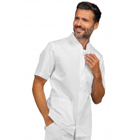 Kasack CORFU\' Mit Reißverschluss  Weiß kurze Ärmel 65% Polyester  35% Baumwolle - ISACCO 055020M