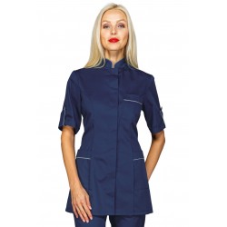 Kasack Antigua kurze Ärmel Blau + Verzierung  Grau 65% Polyester - 35% Baumwolle ISACCO 003002M