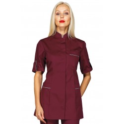 Kasack Antigua kurze Ärmel Bordeaux + Verzierung  Grau 65% Polyester - 35% Baumwolle ISACCO 003003M