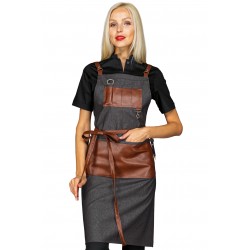 Apron Bristol Black Jeans + Leather 100% Cotton ISACCO 088941