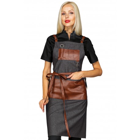 Apron Bristol Black Jeans + Leather 100% Cotton ISACCO 088941