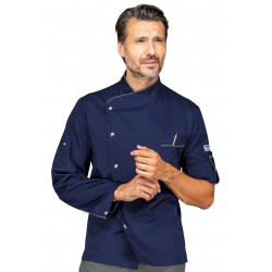 Jacket Chef Manhattan Blue + profile Grey 65% Polyester - 35% Cotton ISACCO 059702