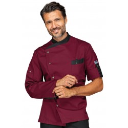 Jacket Chef Manhattanshort sleeveBurgundy + Black 65% Polyester - 35% Cotton ISACCO 059703M