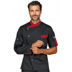 Jacket Chef Manhattanshort sleeveBlack + Red 65% Polyester - 35% Cotton ISACCO 059707M