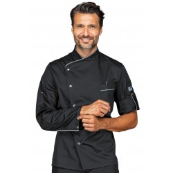 Jacket Chef Manhattan Black + profile Grey 65% Polyester - 35% Cotton ISACCO 059711