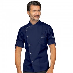 Giacca Cuoco Manhattan manica corta Blu + Codino Grigio 65% Poliestere - 35% Cotone ISACCO 059702M