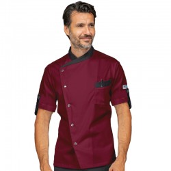 Giacca Cuoco Manhattan manica corta Bordeaux + Nero 65% Poliestere - 35% Cotone ISACCO 059703M