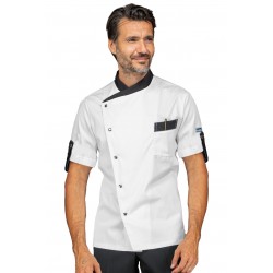 Giacca Cuoco Manhattan manica corta Bianco + Nero 65% Poliestere - 35% Cotone ISACCO 059710M