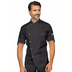 Jacket Chef Manhattanshort sleeveBlack + profile Grey 65% Polyester - 35% Cotton ISACCO 059711M