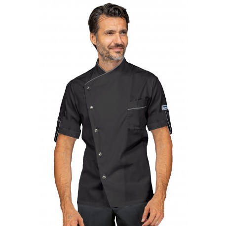 Jacket Chef Manhattanshort sleeveBlack + profile Grey 65% Polyester - 35% Cotton ISACCO 059711M