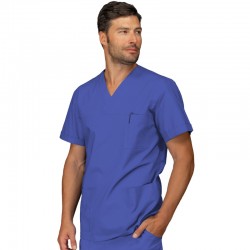 CASACCA COLLO A V AZZURRO manica corta UNISEX 100 % COTTON ISACCO 045906M