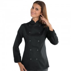 Giacca cuoca lady nero bottone a pressione
