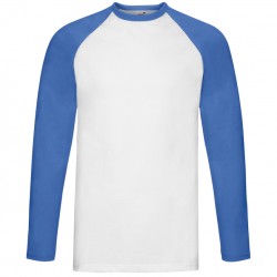 T-shirt baseball manica lunga bianco e blu royal
