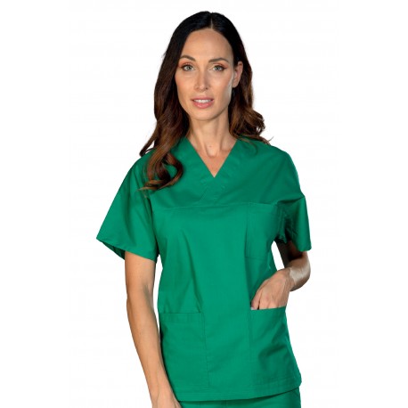 Tunic V-Neck Green Unisex 65% Polyester 35% Cotton ISACCO 045704