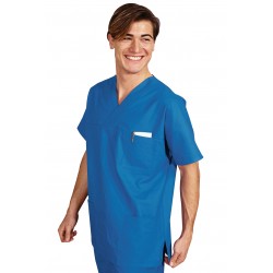 Kasack V-Ausschnitt hellblau Unisex Oeko-Tex® 100 % Baumwolle ISACCO 045400-Oeko